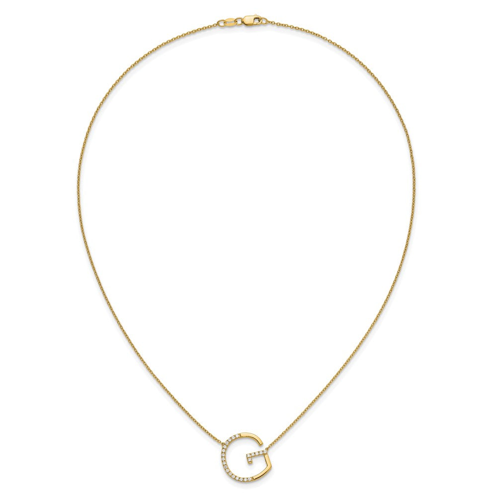 14K Yellow Gold Sideways Diamond Initial G 18 Inch Necklace