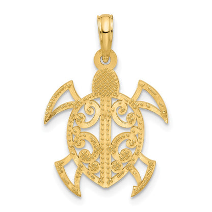 14K Yellow Gold Fancy Abstract Turtle Pendant