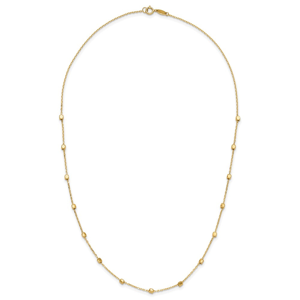 14K Yellow Gold Polished Cube Bead 17 Inch Station Necklace