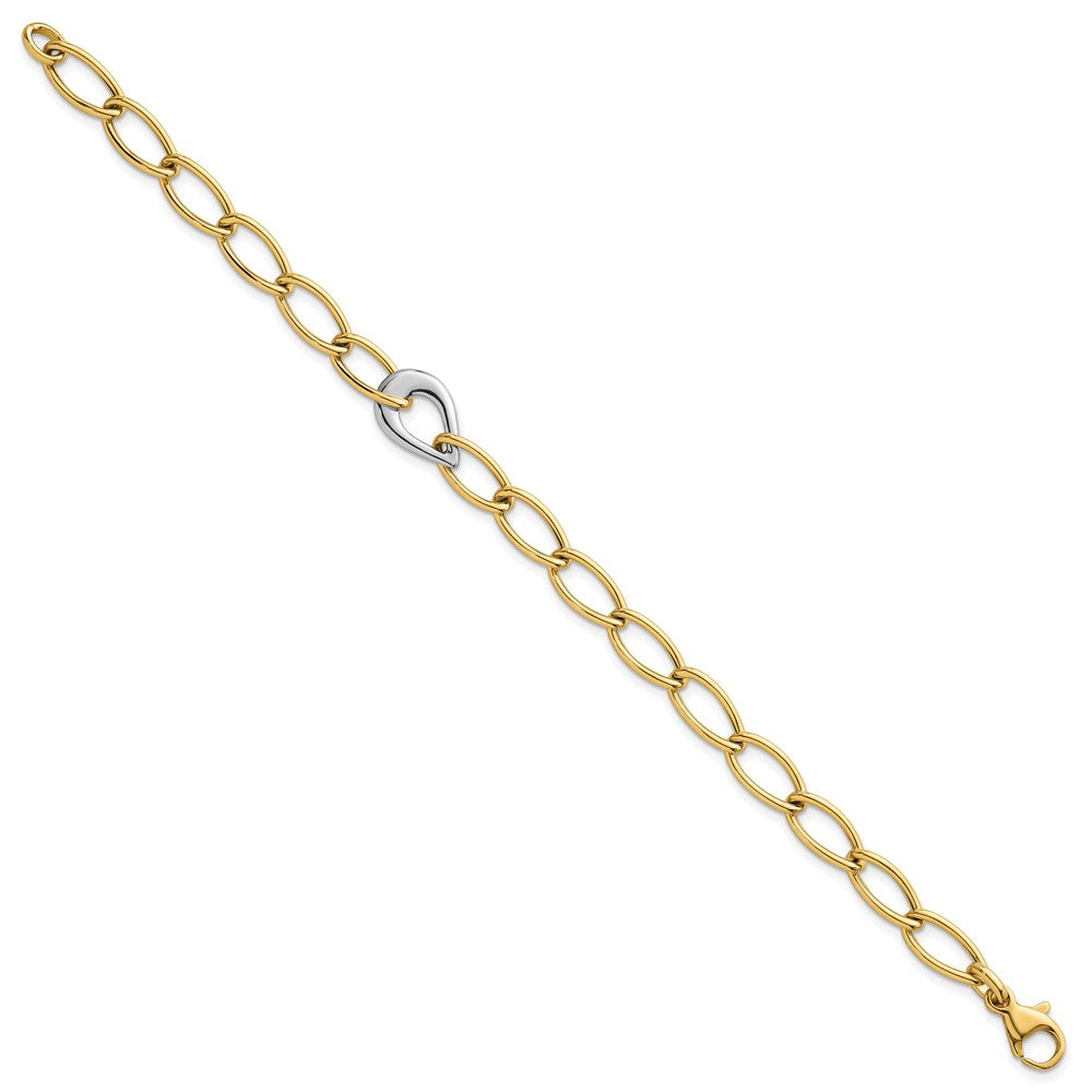 14K Two-Tone Gold Two Tone Polished 6.5mm Fancy Curb Link With Teardrop 7.75 Inch Bracelet