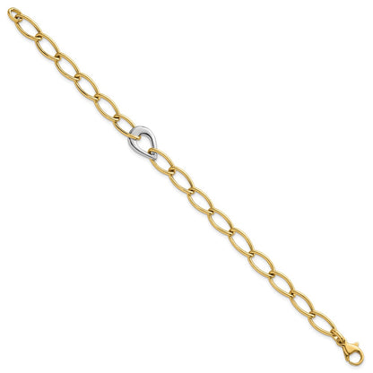 14K Two-Tone Gold Two Tone Polished 6.5mm Fancy Curb Link With Teardrop 7.75 Inch Bracelet