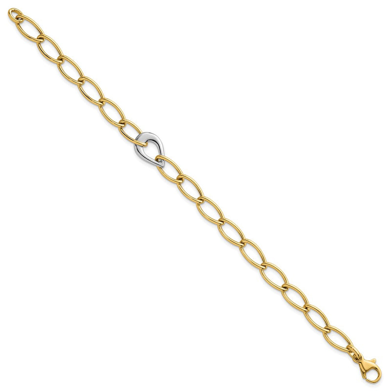 14K Two-Tone Gold Two Tone Polished 6.5mm Fancy Curb Link With Teardrop 7.75 Inch Bracelet