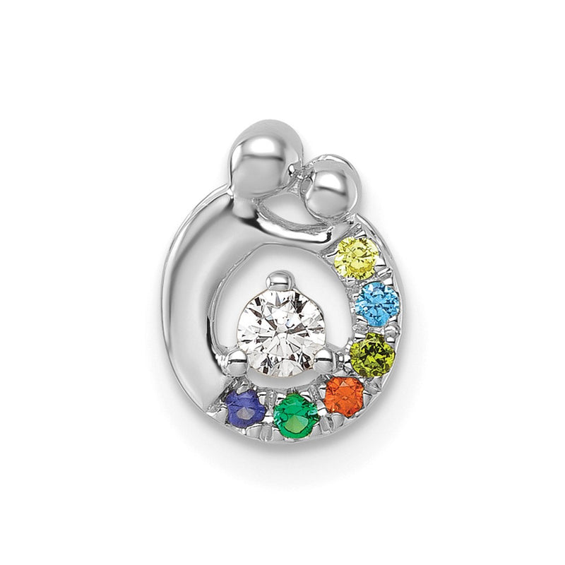 14K White Gold 6 Synthetic Birthstone and Dia. Mother/Child Chain Slide