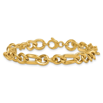 14K Yellow Gold Polished 8.3mm Fancy Figaro Link Chain Bracelet