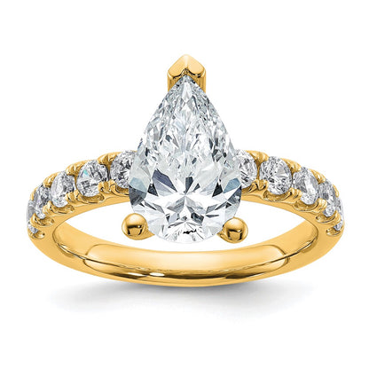 14K Yellow Gold 2 3/4 carat Certified Lab Grown Diamond VS+ F+ Pear Complete Engagement Ring