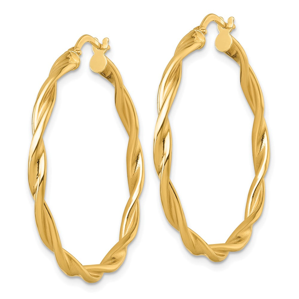 14K Yellow Gold Polished Twisted 2.75 x 35mm Tube Hoop Earrings