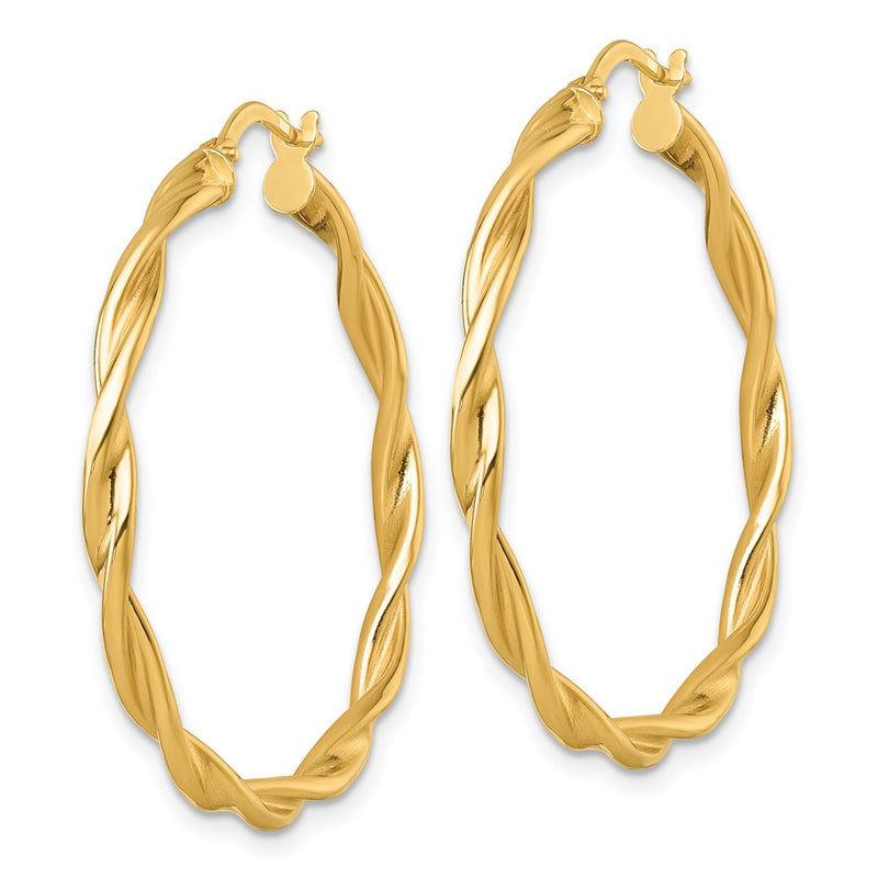 14K Yellow Gold Polished Twisted 2.75 x 35mm Tube Hoop Earrings