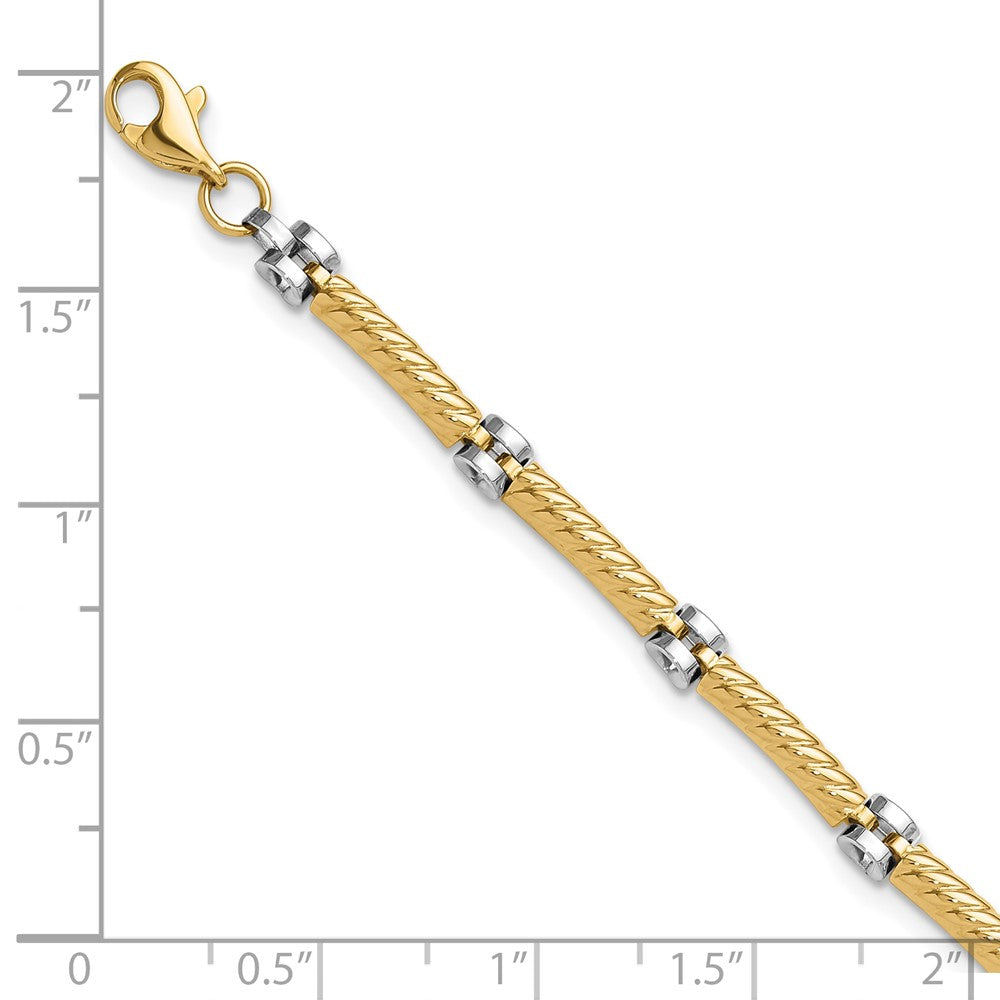 14K Two-Tone Gold Two-tone Polished 3.5mm Fancy Twisted Bar Link Chain Bracelet