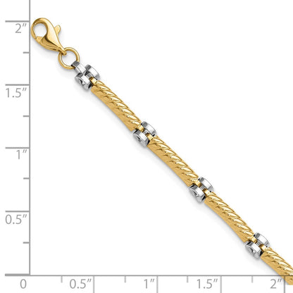 14K Two-Tone Gold Two-tone Polished 3.5mm Fancy Twisted Bar Link Chain Bracelet