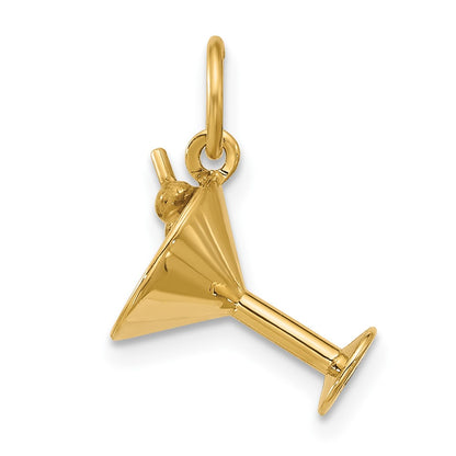 14K Yellow Gold Fancy Martini Glass With Olives Charm