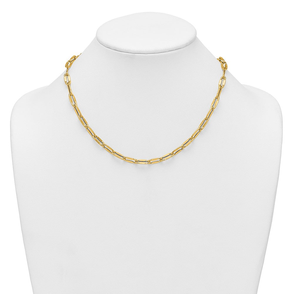 14K Yellow Gold Polished 5.5mm Flattened Oval Cable Fancy Link 18 Inch Necklace
