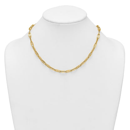 14K Yellow Gold Polished 5.5mm Flattened Oval Cable Fancy Link 18 Inch Necklace