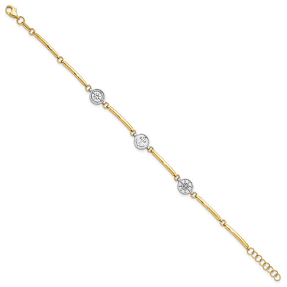 14K Two-Tone Gold Two-tone Polished Compass/Anchor/Ships Wheel 7 Inch Bracelet Plus 1 Inch Extender
