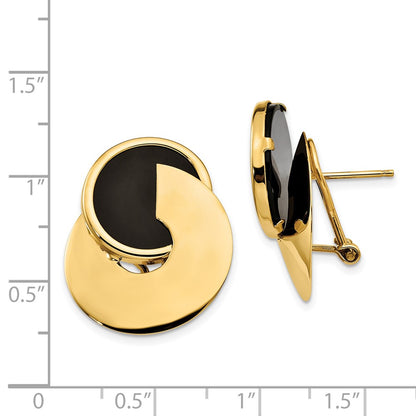 14K Yellow Gold Black Onyx Fancy Contemporary Omega Back Earrings