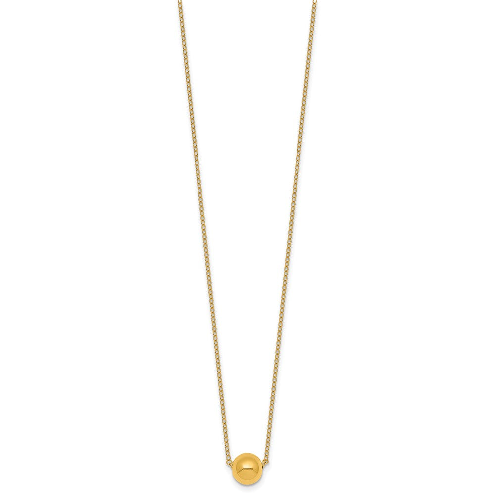 14K Yellow Gold Polished 7.5mm Round Bead 16 Inch Necklace Plus 2 Inch Extender