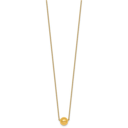 14K Yellow Gold Polished 7.5mm Round Bead 16 Inch Necklace Plus 2 Inch Extender