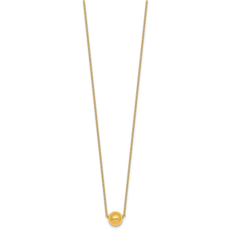 14K Yellow Gold Polished 7.5mm Round Bead 16 Inch Necklace Plus 2 Inch Extender