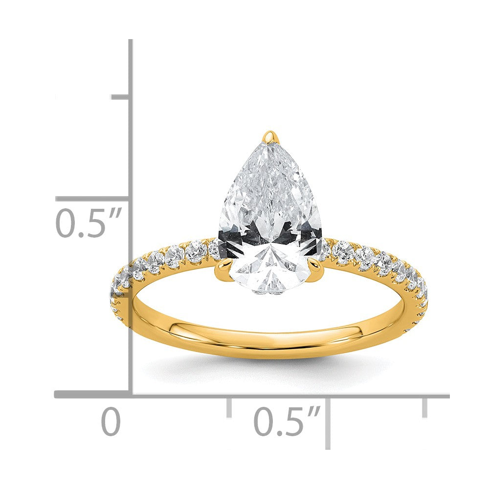 14K Yellow Gold 2 carat Certified Lab Grown Diamond VS/SI+ G+ Pear Complete Solitaire with Flair Engagement Ring