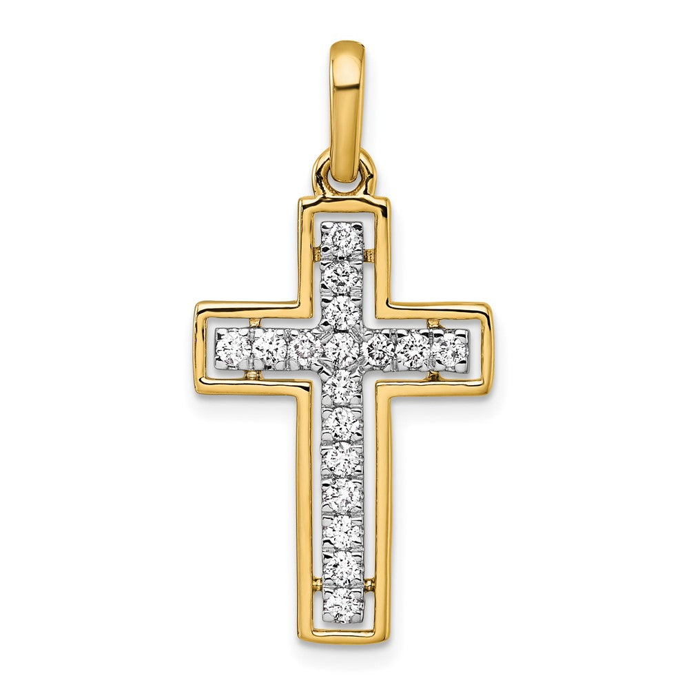 14K Yellow Gold and Rhodium 1/2 carat Diamond Cross Pendant