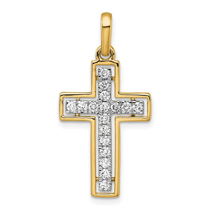 14K Yellow Gold and Rhodium 1/2 carat Diamond Cross Pendant