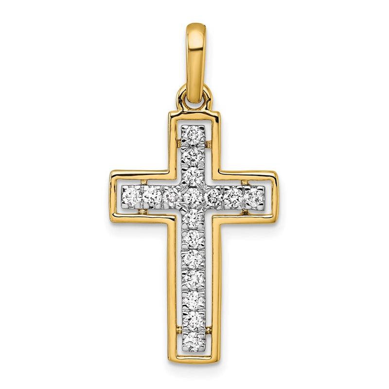 14K Yellow Gold and Rhodium 1/2 carat Diamond Cross Pendant
