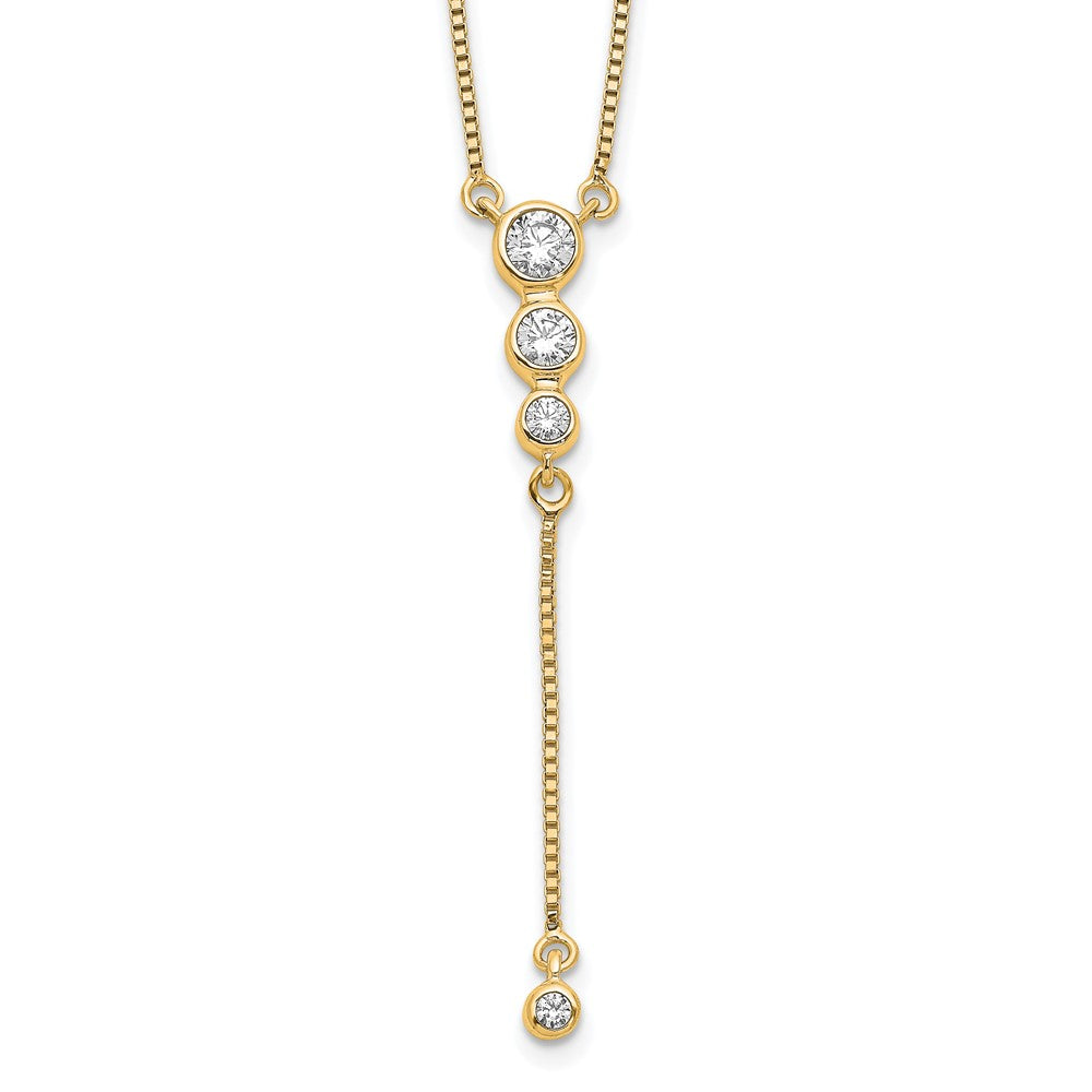 14K Yellow Gold Polished 1/4 carat Diamond Graduated 3-stone with Dangle 18 Inch Y-Necklace