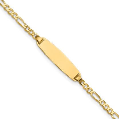 14K Yellow Gold Polished Solid Chain/Solid Plate Figaro Link 19.5x5.5mm Plate 8 Inch ID Bracelet
