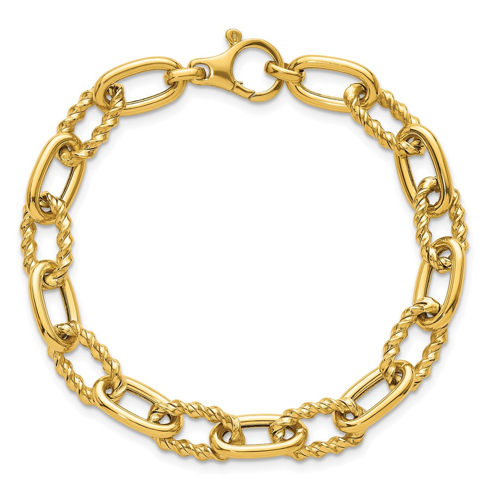 14K Yellow Gold Polished 8mm Fancy and Twisted Oval Link 7.5 Inch Bracelet