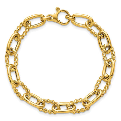 14K Yellow Gold Polished 8mm Fancy and Twisted Oval Link 7.5 Inch Bracelet
