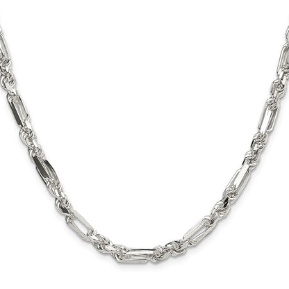 Sterling Silver 4.75mm D/C Figarope 26 Inch Chain