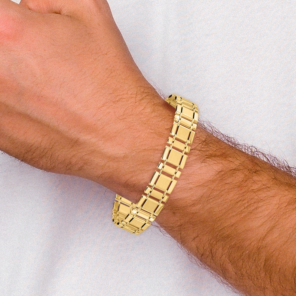 14K Yellow Gold Men's Brushed and Polished Link 8.5in Bracelet