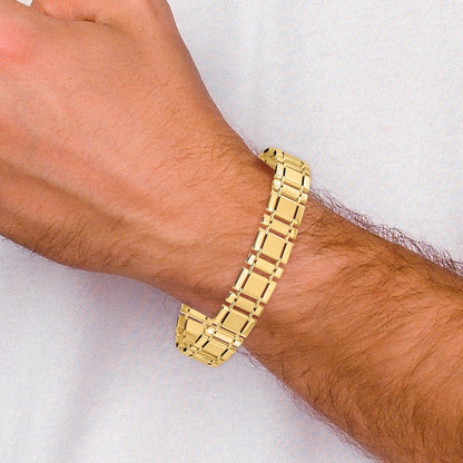 14K Yellow Gold Men's Brushed and Polished Link 8.5in Bracelet