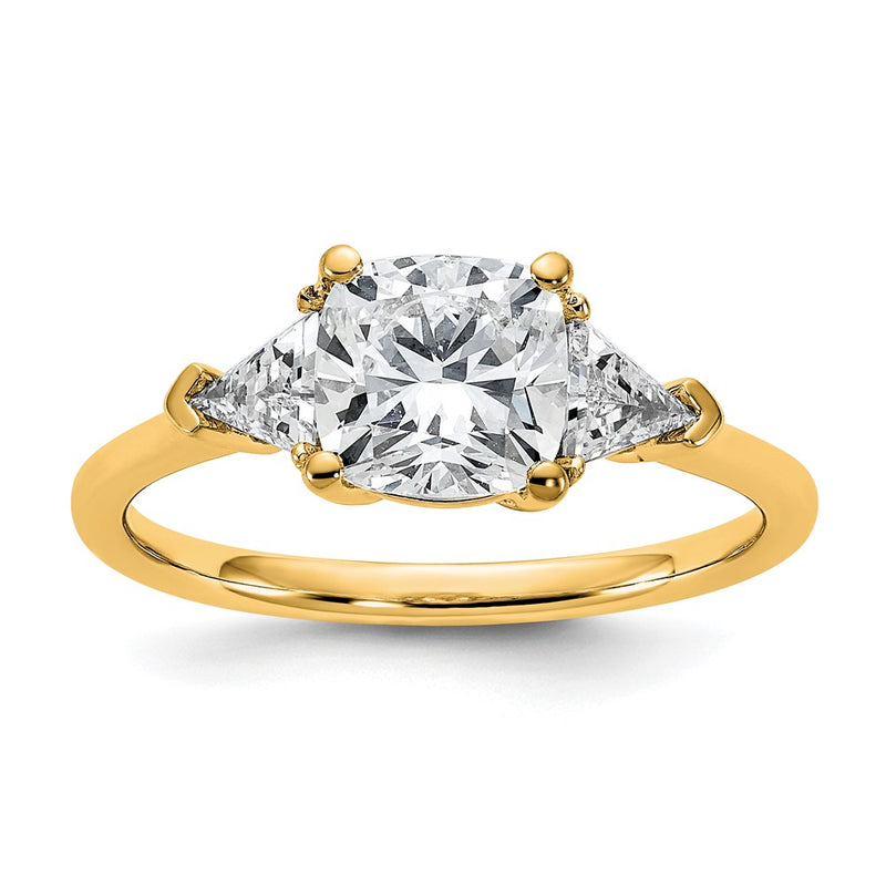 14K Yellow Gold 2 carat Certified Lab Grown Diamond VS+ F+ Cushion and Triangle Complete Three Stone Engagement Ring