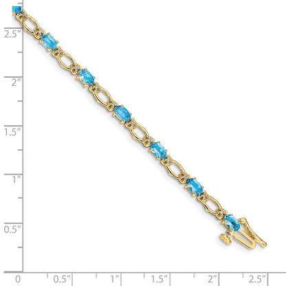 14K Yellow Gold Complete Diamond and Oval Swiss Blue Topaz Heart Accent 7 Inch Bracelet