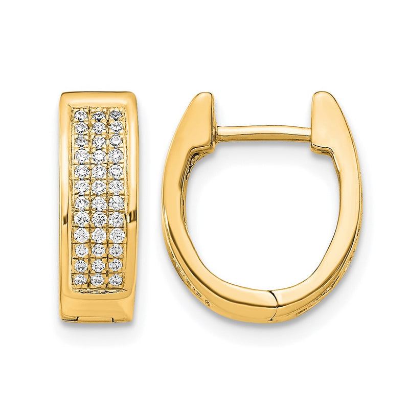 14K Yellow Gold 1/4 carat Diamond Pave Small Hinged Oval Hoop Earrings