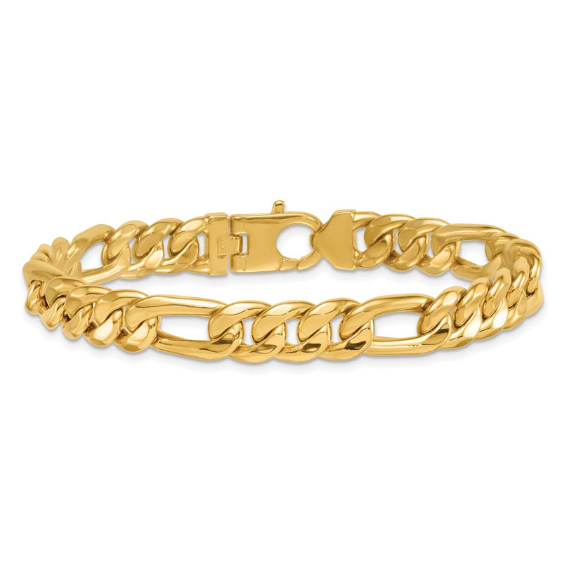 14K Yellow Gold Polished 8.75mm Flat Figaro Chain 8.5 Inch Mens Bracelet