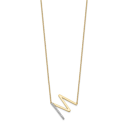 14K Yellow Gold Sideways Diamond Initial M 18 Inch Necklace