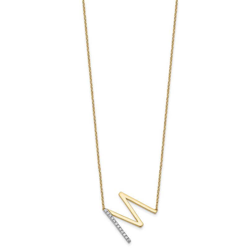 14K Yellow Gold Sideways Diamond Initial M 18 Inch Necklace