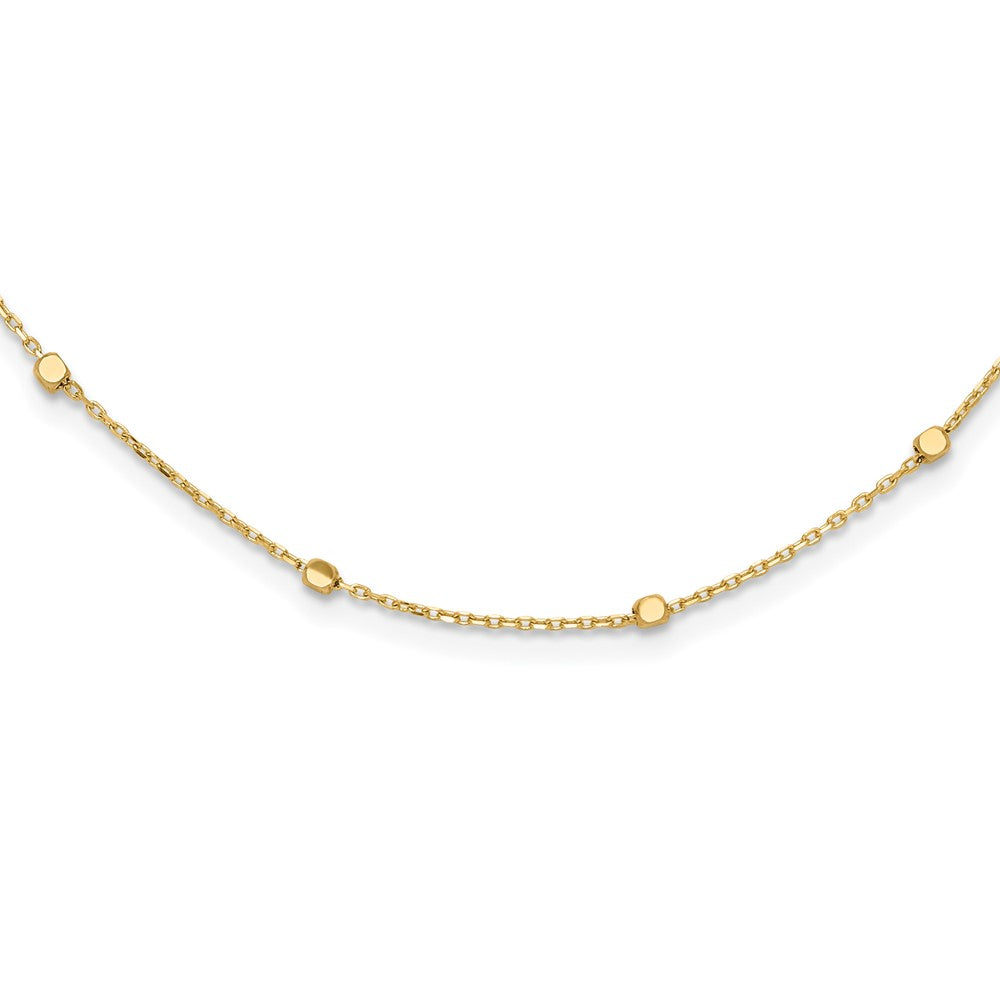 14K Yellow Gold Polished Cube Stations 16 Inch Necklace Plus 2 Inch Extender