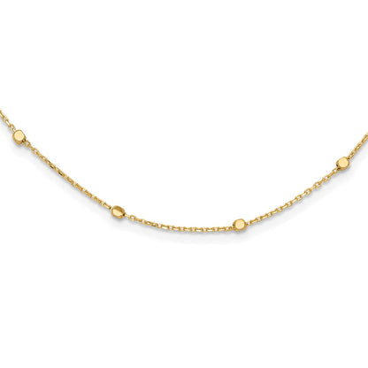 14K Yellow Gold Polished Cube Stations 16 Inch Necklace Plus 2 Inch Extender