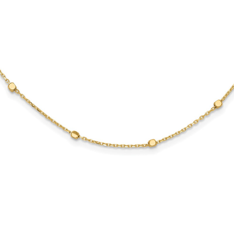 14K Yellow Gold Polished Cube Stations 16 Inch Necklace Plus 2 Inch Extender