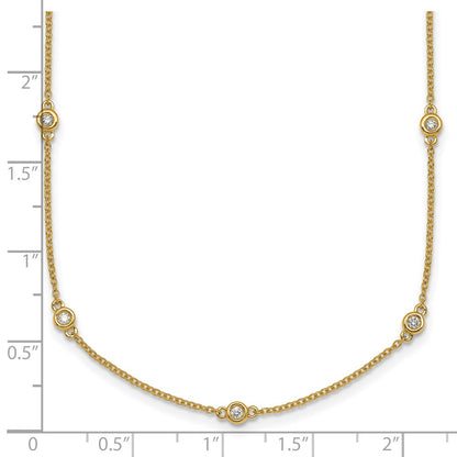 14K Yellow Gold Complete 1/5 carat Bezel-set Diamond and Cable Chain 13-Station 16 Inch Necklace