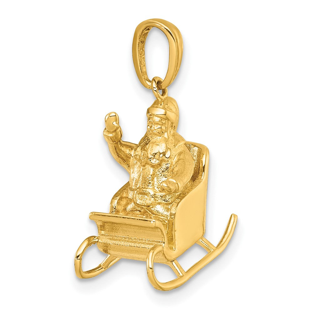 14K Yellow Gold Polished 3-D Waving Santa In Sleigh Charm