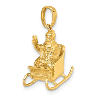 14K Yellow Gold Polished 3-D Waving Santa In Sleigh Charm