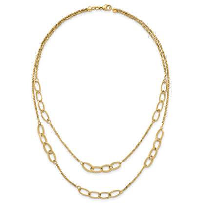 14K Yellow Gold Polished and Textured Woven Double Strand with Oval Links 17.5 Inch Necklace