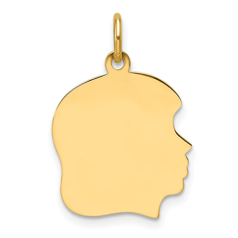 14K Yellow Gold Plain Medium .035 Gauge Facing Right Engravable Girl Head Charm