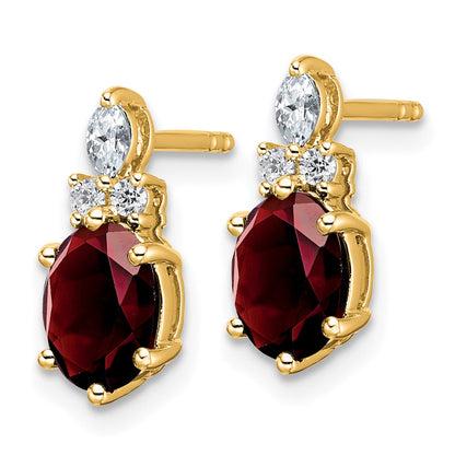 14K Yellow Gold Diamond and 7x5 Oval January/Garnet Post Earrings