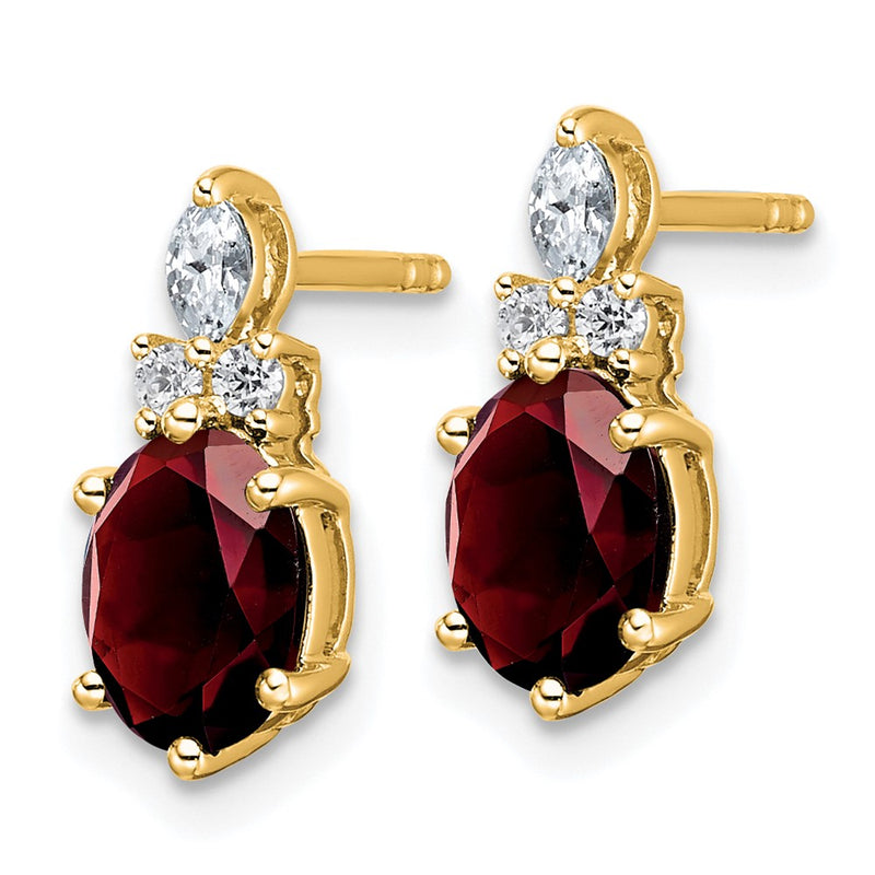 14K Yellow Gold Diamond and 7x5 Oval January/Garnet Post Earrings