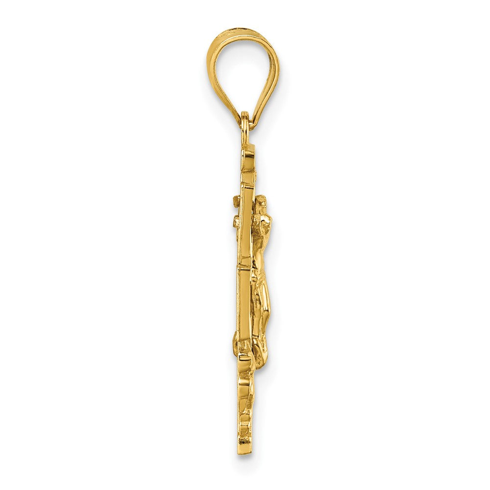14K Yellow Gold Polished and Textured Cara Vaca Crucifix Pendant