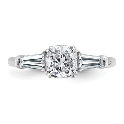 14K White Gold 1 1/2 carat Lab Grown Diamond VS+ F+ Cushion and Tapered Baguette Complete Three Stone Engagement Ring